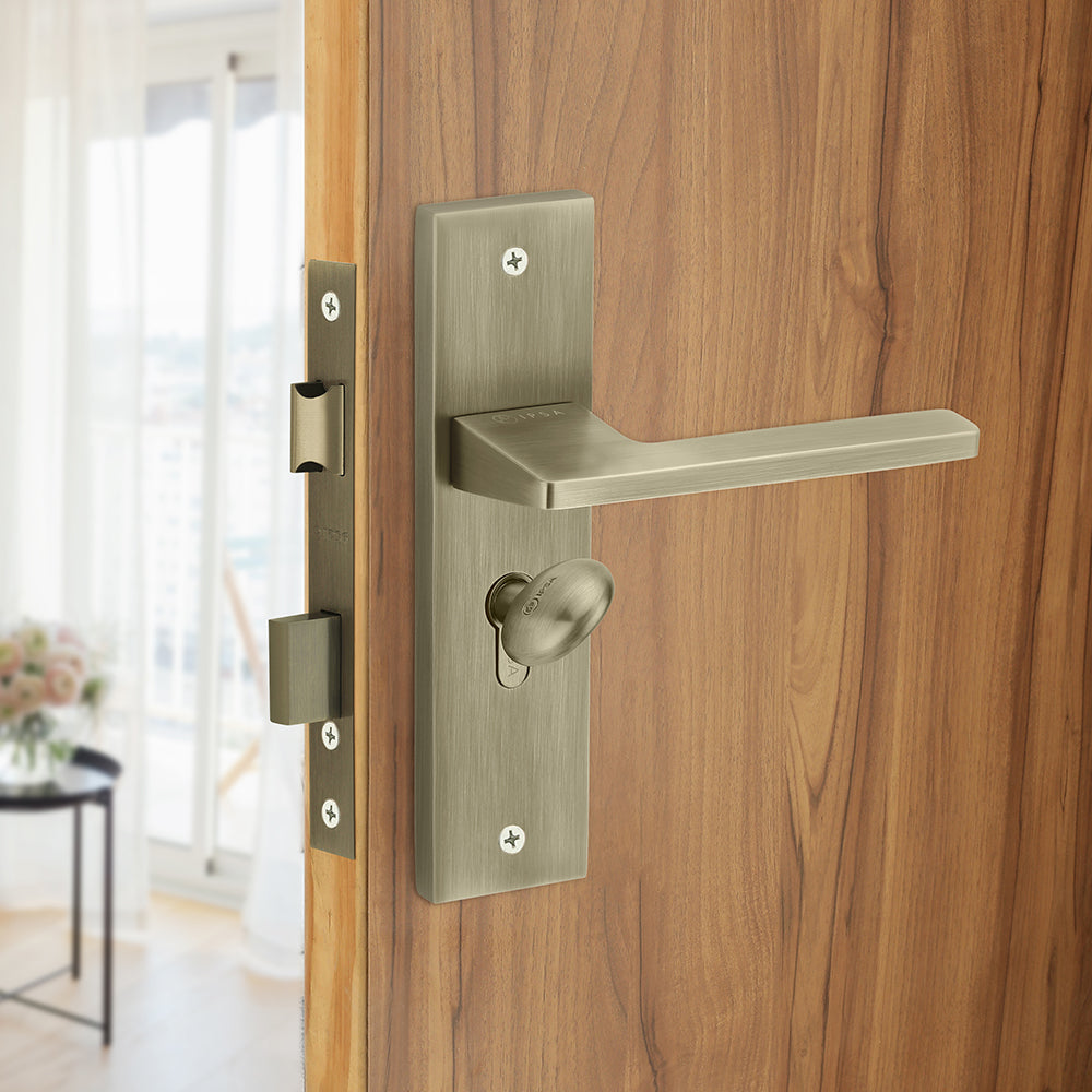 IPSA Cyan Moderna Handle Series on 8" Plate CYS Lockset with 60mm Coin and Knob - Matte Antique Finish ATQ